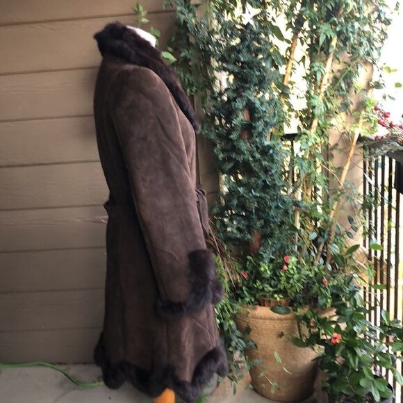 Vintage British Knoles & Carter Chocolate Suede, Fur Trim/Collar Faux Fur Lining - Picture 10 of 15